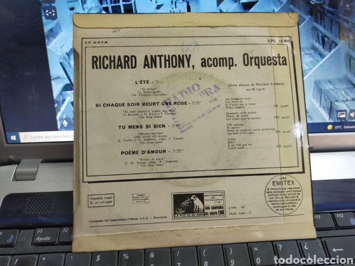 Discos de vinilo: Richard Anthony EP lete + 3 Espa&ntilde;a 1968 - Foto 2
