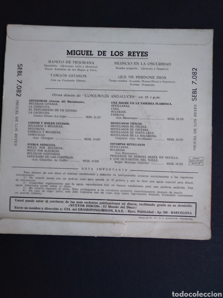 Discos de vinilo: *MIGUEL DE LOS REYES Y SU CONJUNTO GITANO, 1958 - Foto 2