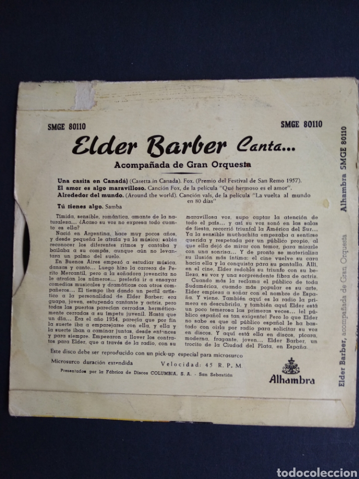 Discos de vinilo: *ELDER BARBER, GRAN ORQUESTA, 1958 - Foto 2