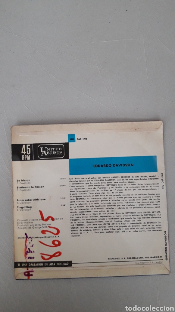 Discos de vinilo: EDUARDO DAVIDSON. LE FRISSON - Foto 2