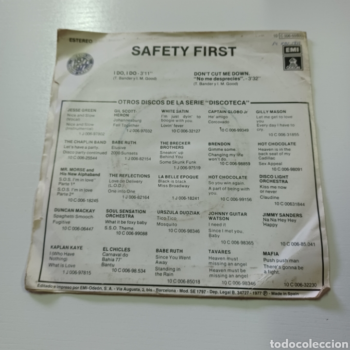 Discos de vinilo: SAFETY FIRST - I DO, I DO - DONT CUT ME DOWN - Foto 2