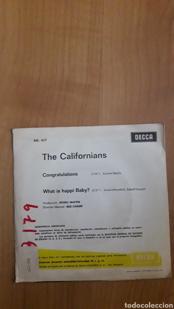 Discos de vinilo: THE CALIFORNIANS. CONGRATULATIONS - Foto 2