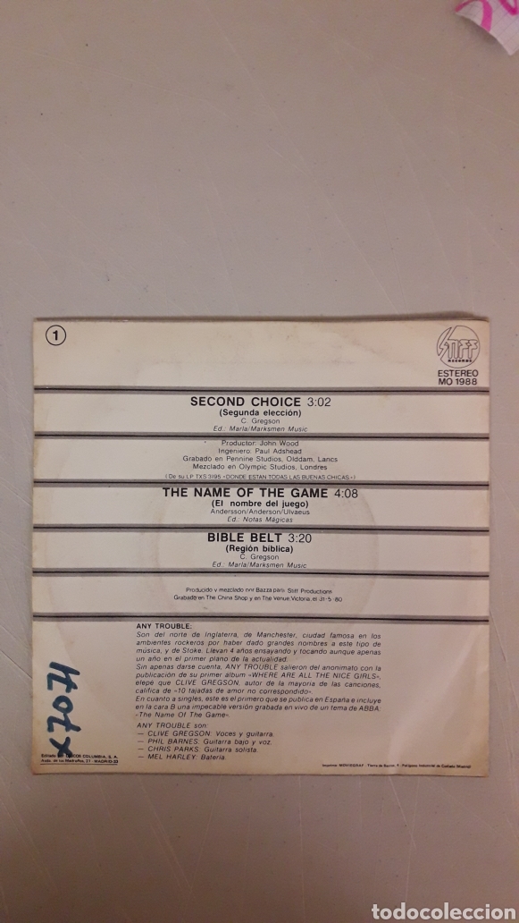 Discos de vinilo: ANY TROUBLE. SEGUNDA ELECCI&Oacute;N. SECOND CHOICE - Foto 2