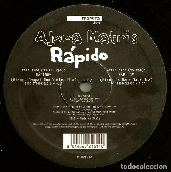 Discos de vinilo: Alma Matris &ndash; Rapido-ITALY-2003-MAXI SINGLE - Foto 3