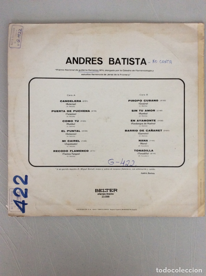 Discos de vinilo: Andres Batista. Candelera... - Foto 2