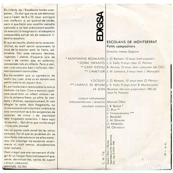 Discos de vinilo: Escolans De Montserrat &ndash; Petits Compositors - Edigsa &ndash; CM 116 - 1966 - Foto 2