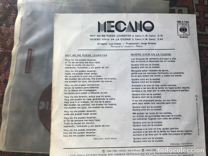Discos de vinilo: Mecano. Hoy no me puedo levantar - Foto 2