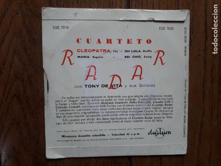 Discos de vinilo: Cuarteto radar - cleopatra + oh Lola + maria + sei chic - Foto 2