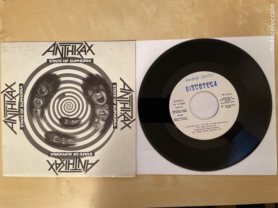 ANTHRAX - STATE OF EUPHORIA - SINGLE PROMO 1988 - SPAIN (Música - Discos - Singles Vinilo - Heavy - Metal)