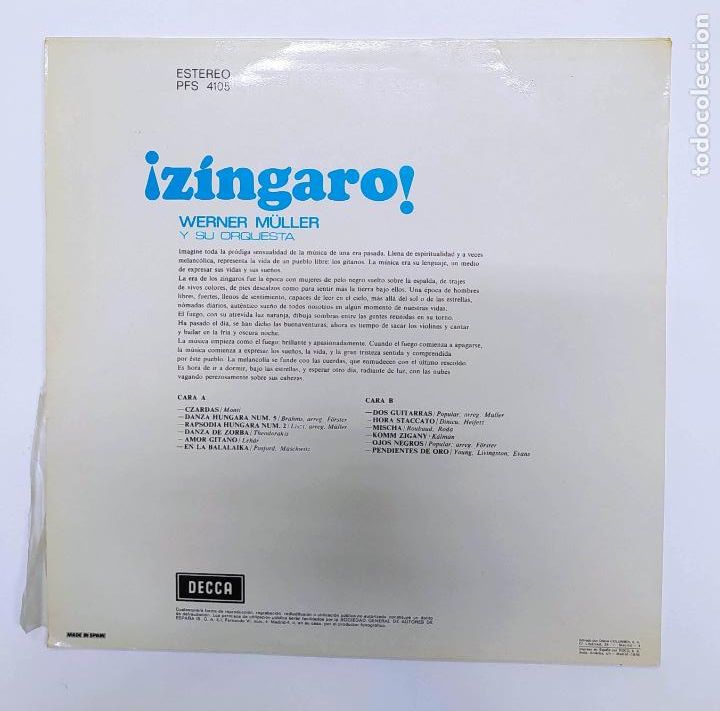 Discos de vinilo: WERNER MULLER Y SU ORQUESTA. &iexcl;Z&Iacute;NGARO! LP. DECCA. TDKDA29 - Foto 2