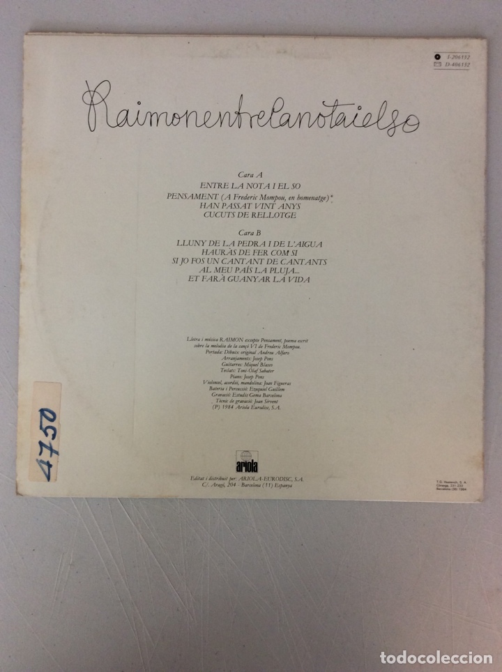 Discos de vinilo: Raimon. Entre la nota i el so - Foto 2