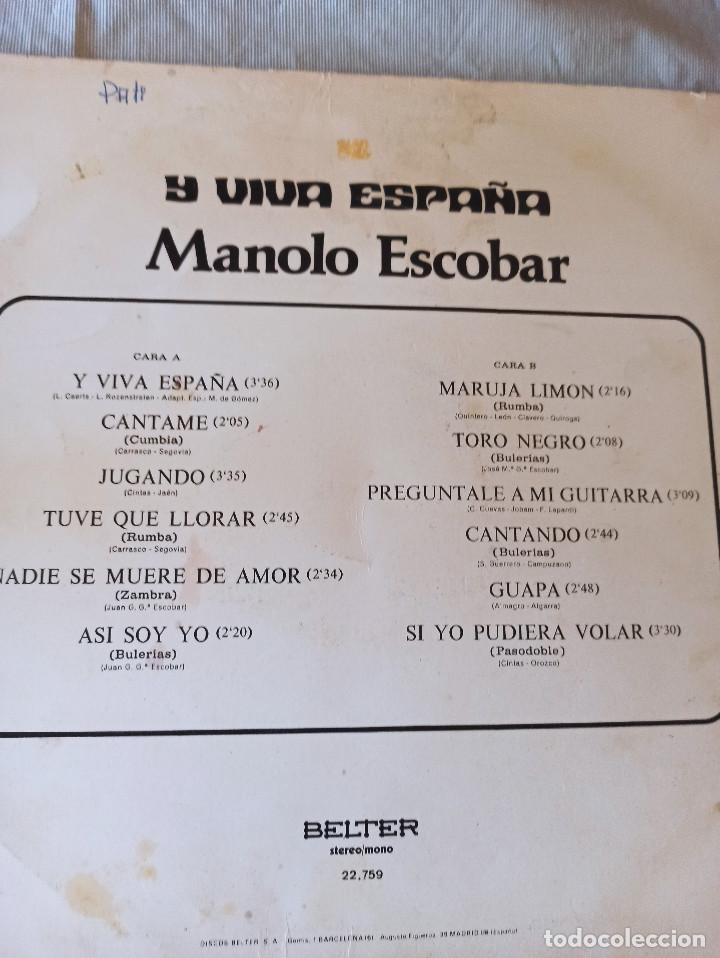 Discos de vinilo: MANOLO ESCOBAR / Y VIVA ESPA&Ntilde;A - Foto 3