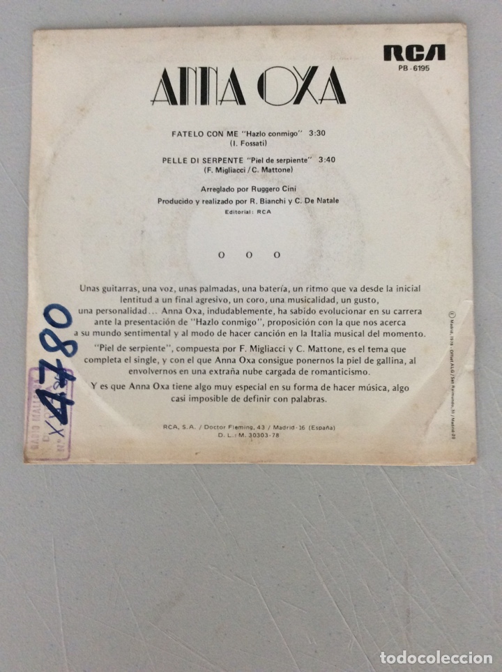 Discos de vinilo: Anna oxa. Fatelo con me - Foto 2