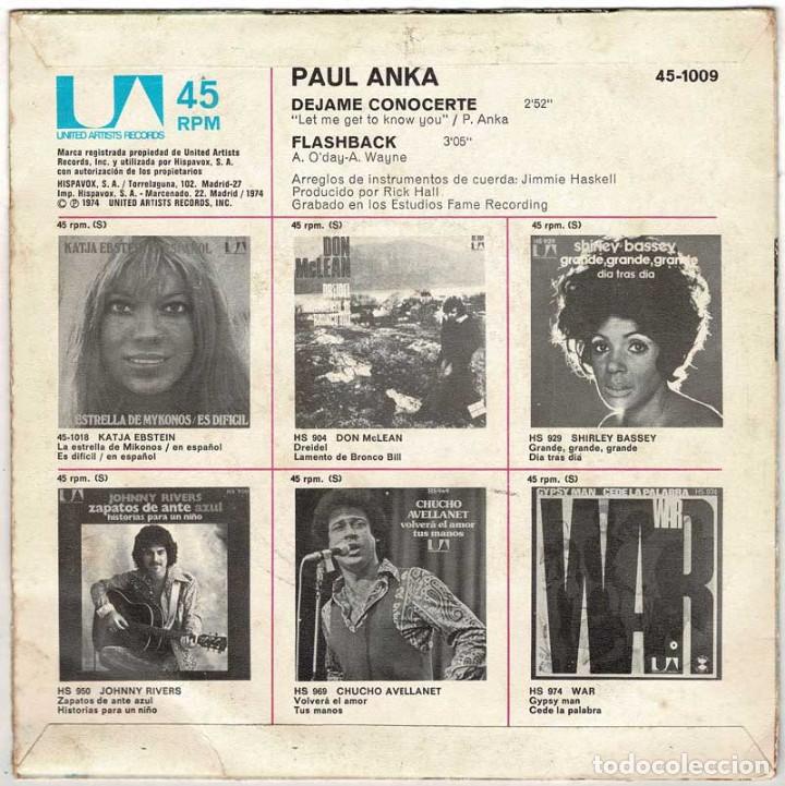 Discos de vinilo: Paul Anka - D&eacute;jame conocerte / Flashback. Single - Foto 2