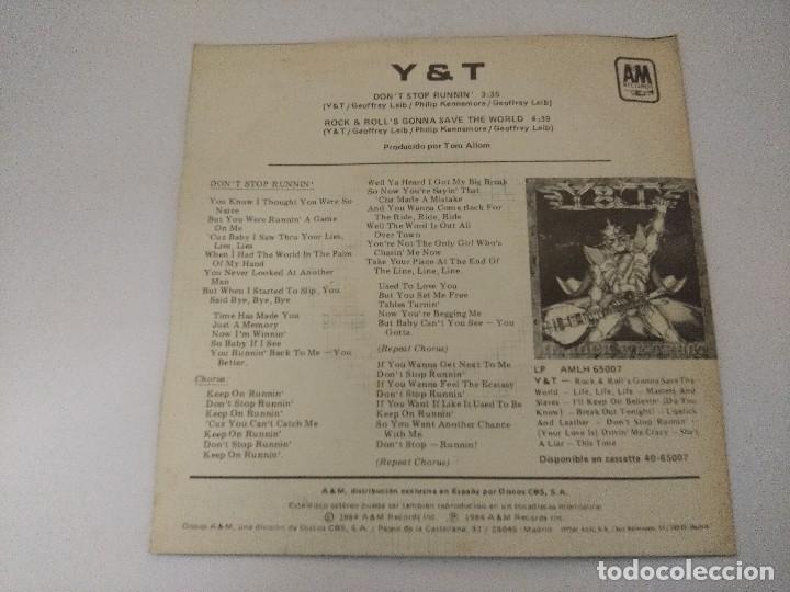 Discos de vinilo: Y & T/DONT STOP RUNNIN/SINGLE PROMOCIONAL. - Foto 3
