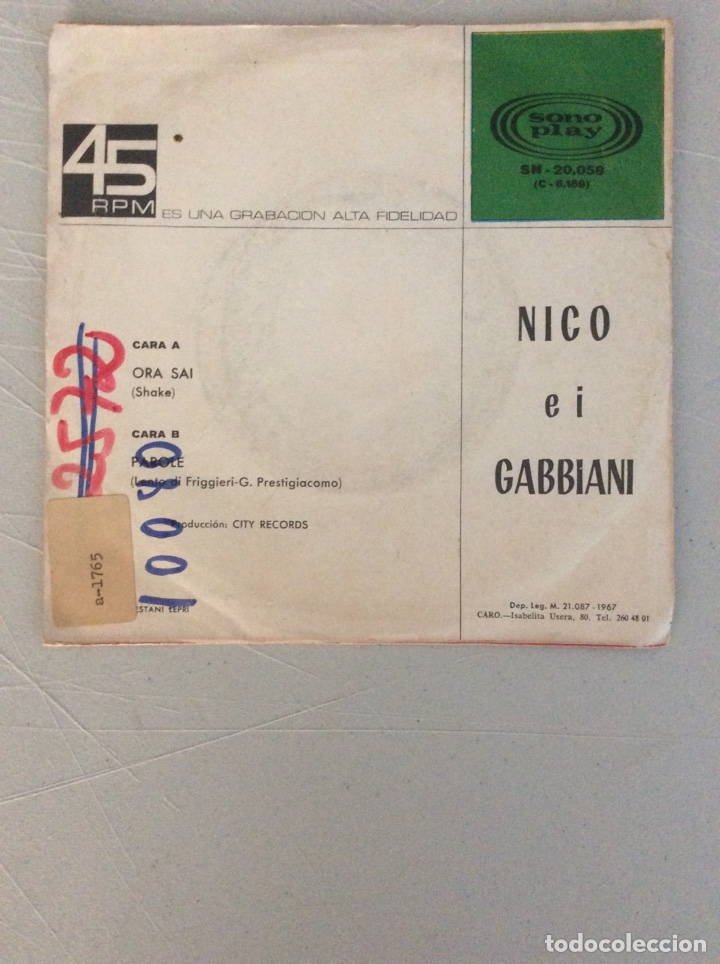 Discos de vinilo: Nico e i Gabbiani. Ora sai. Parole - Foto 2