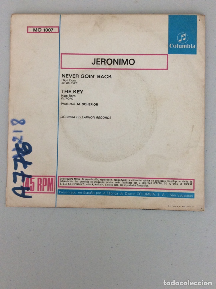 Discos de vinilo: Jer&oacute;nimo. Never goin&rsquo; back. The key - Foto 2