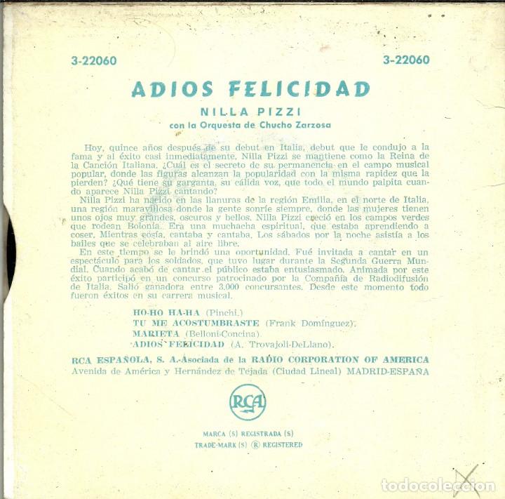 Discos de vinilo: ADIOS FELICIDAD - NILLA PIZZI - RCA - 50s - Foto 4 - 288557578