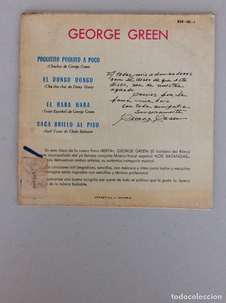 Discos de vinilo: George Green. &Eacute;xitos en Espa&ntilde;a del b&aacute;rbaro del ritmo con los Batangas. - Foto 2
