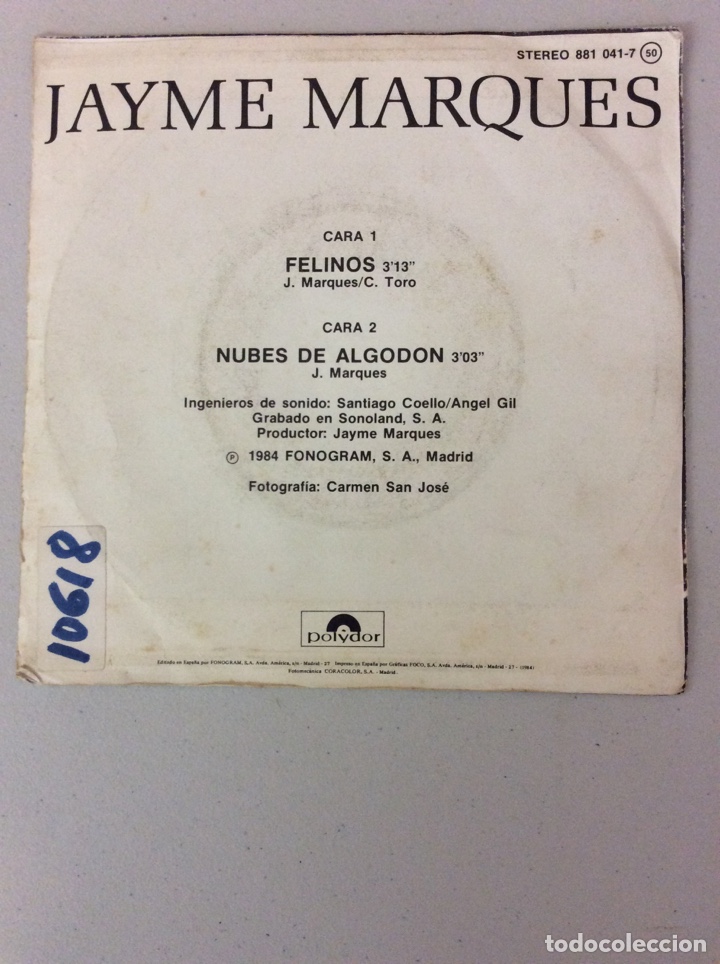 Discos de vinilo: Jayme Marques. Felinos. - Foto 2