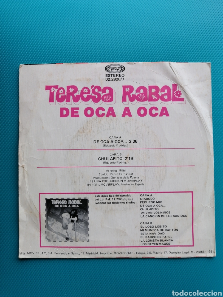 Discos de vinilo: Teresa Rabal - De oca a oca-Chulapito - Foto 2