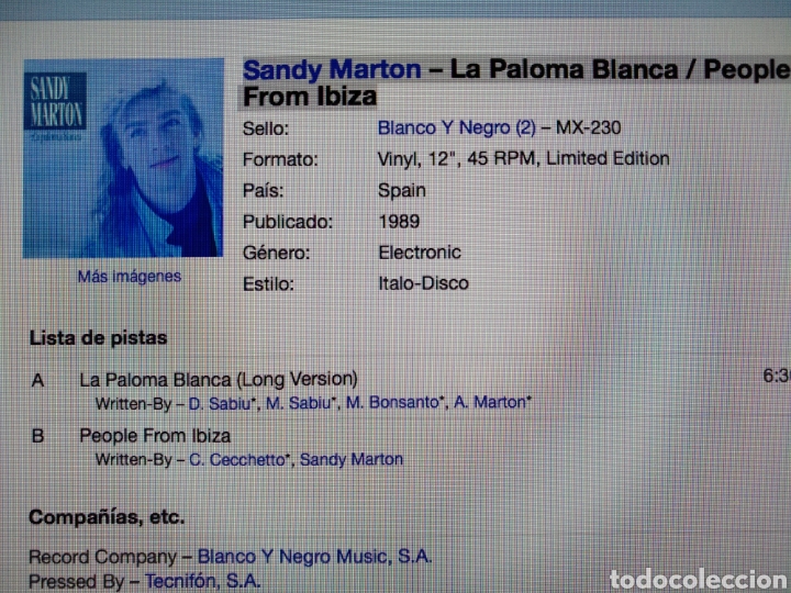 Discos de vinilo: Sandy Mart&iacute;n - la paloma blanca - Foto 2