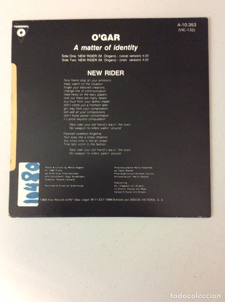 Discos de vinilo: New rider. O&rsquo;gar. - Foto 2