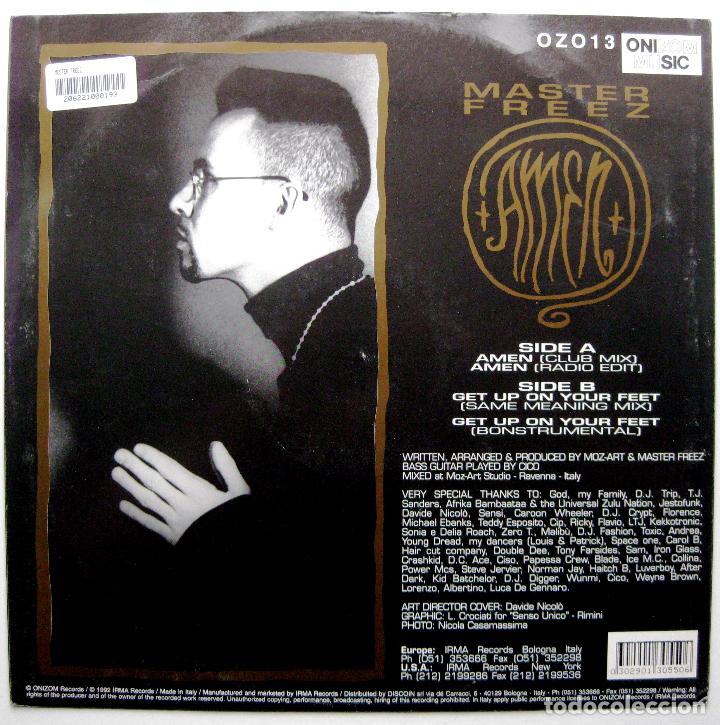 Discos de vinilo: Master Freez - Amen / Get Up On Your Feet - Maxi Onizom Music 1992 Italia BPY - Foto 2 - 289204983