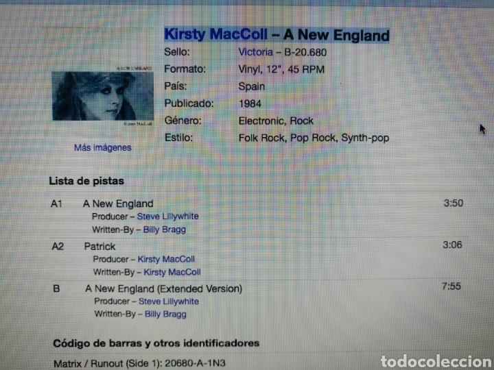 Discos de vinilo: Kirsty MacColl ‎– A New England - Foto 2 - 289369083