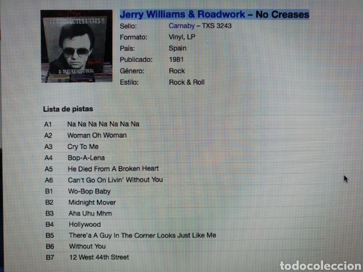 Discos de vinilo: Jerry Williams & Roadwork &lrm;&ndash; No Creases - Foto 2