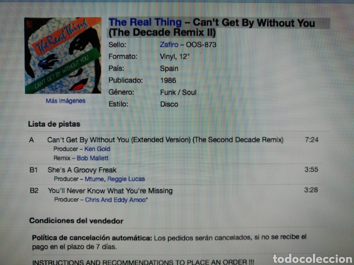 Discos de vinilo: The Real Thing ‎– Cant Get By Without You (The Decade Remix II) - Foto 2 - 289468228