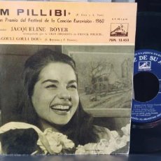 Discos de vinilo: JACQUELINE BOYER-EP-FRANÇOIS DELGUELT-TOM PILLIBI-EUROVISION 1960-BUEN ESTADO. Lote 289678078