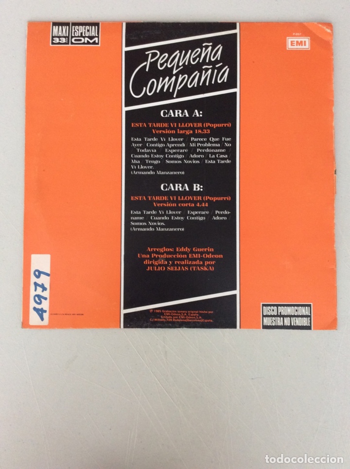 Discos de vinilo: Peque&ntilde;a Compa&ntilde;&iacute;a. Esta tarde vi llover - Foto 2