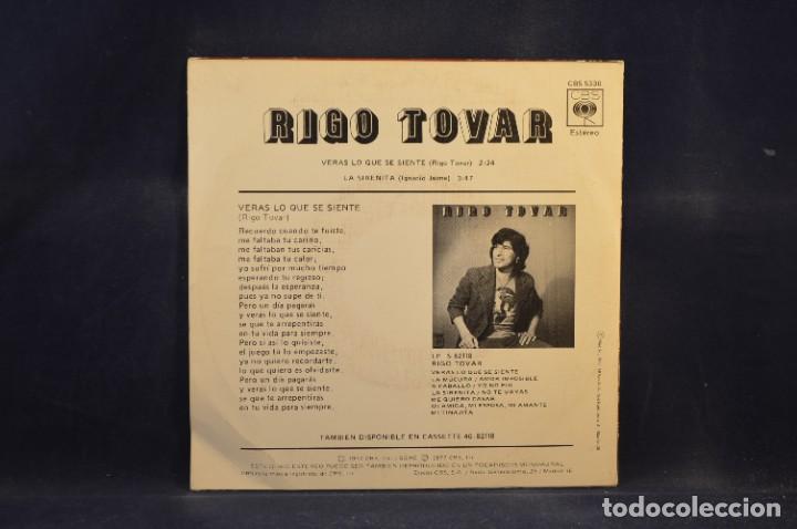 Discos de vinilo: RIGO TOVAR - VERAS LO QUE SE SIENTE - SINGLE - Foto 2