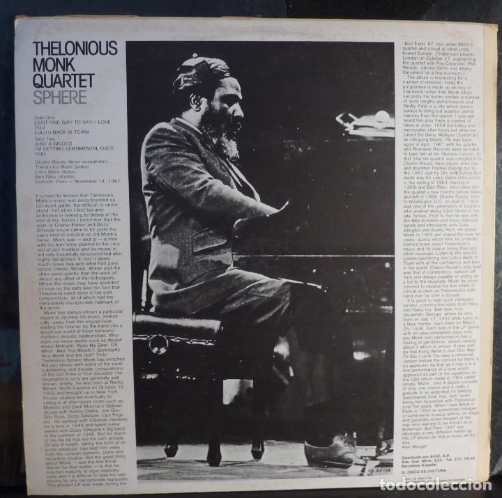 Discos de vinilo: THELONIOUS MONK QUARTET // SPHERE // 1980 //(VG VG). LP - Foto 2