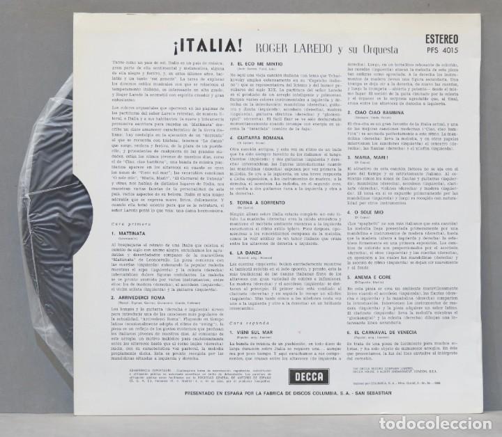 Discos de vinilo: LP. ROGER LAREDO Y SU ORQUESTA. &iexcl;ITALIA! - Foto 2