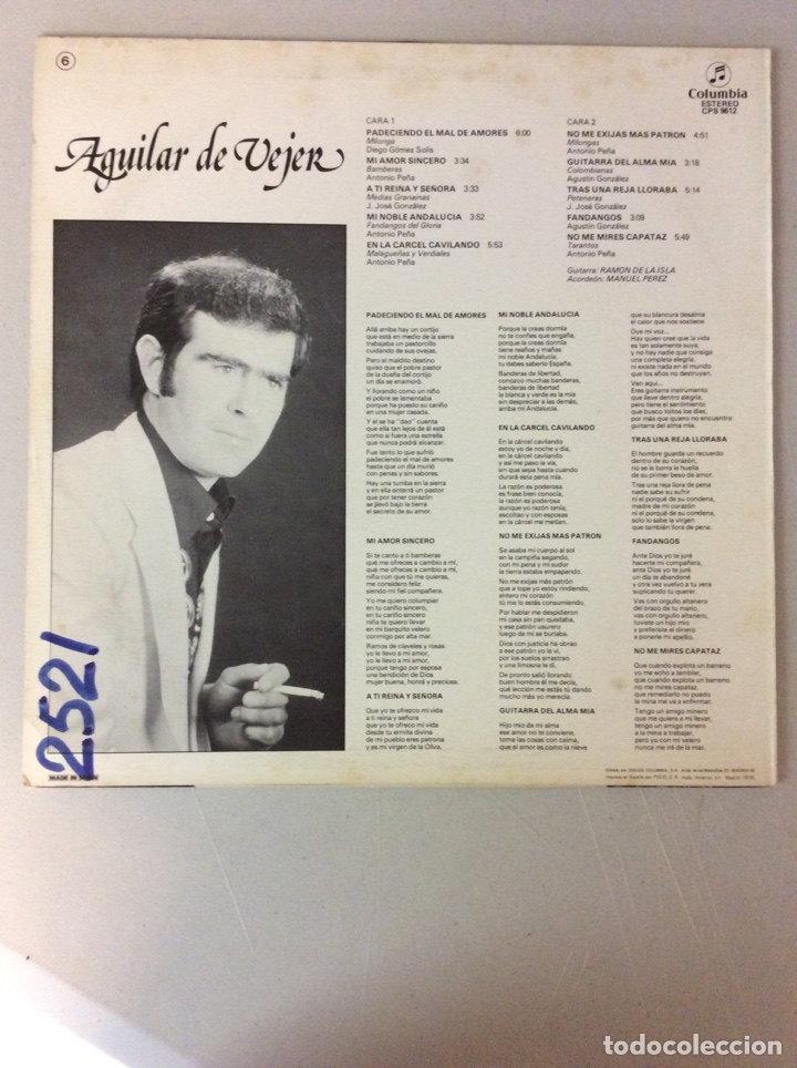 Discos de vinilo: Aguilar de Vejer. Guitarra: Ram&oacute;n de la Isla. - Foto 2