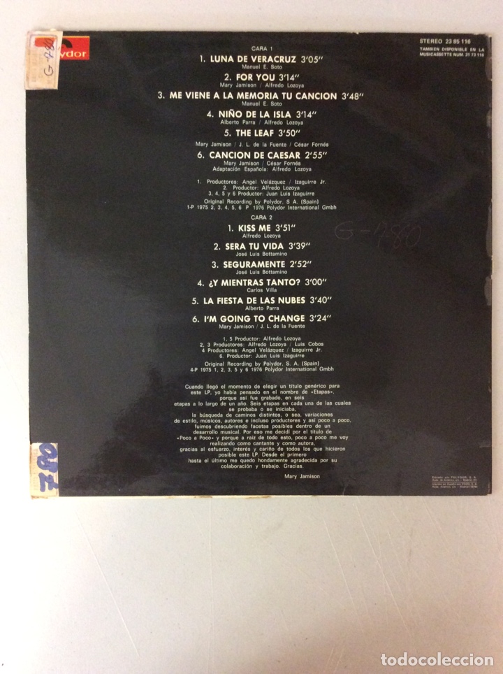 Discos de vinilo: Mary Jamison. Poco a poco - Foto 2