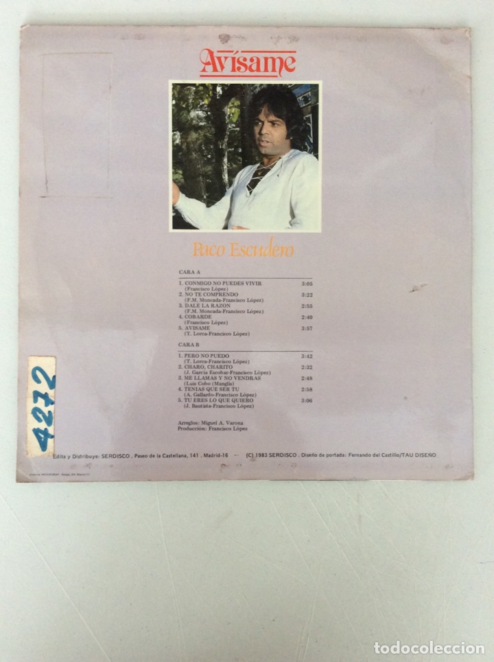 Discos de vinilo: Paco Escudero. Av&iacute;same. - Foto 2