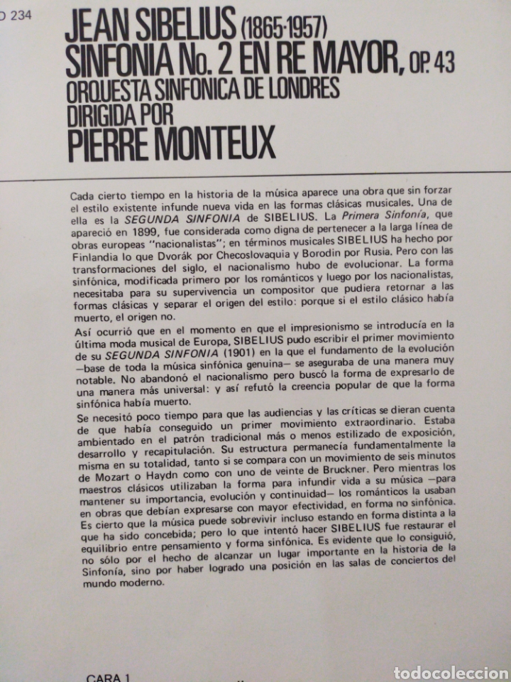 Discos de vinilo: SIBELIUS SINFON&Iacute;A 2 MONTEUX VINILO - Foto 2