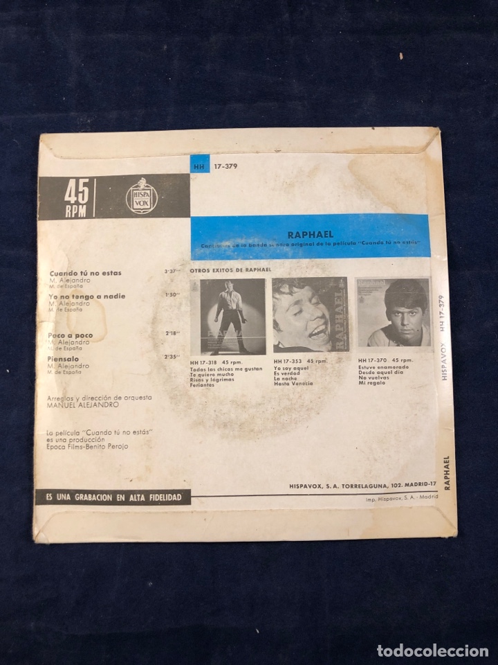 Discos de vinilo: Raphael canciones de la pel&iacute;cula cuando tu no estas - Foto 2