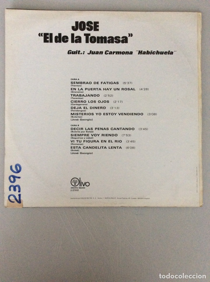 Discos de vinilo: Jos&eacute; &ldquo;El de la Tomasa&rdquo;. Sembrao de fatigas - Foto 2