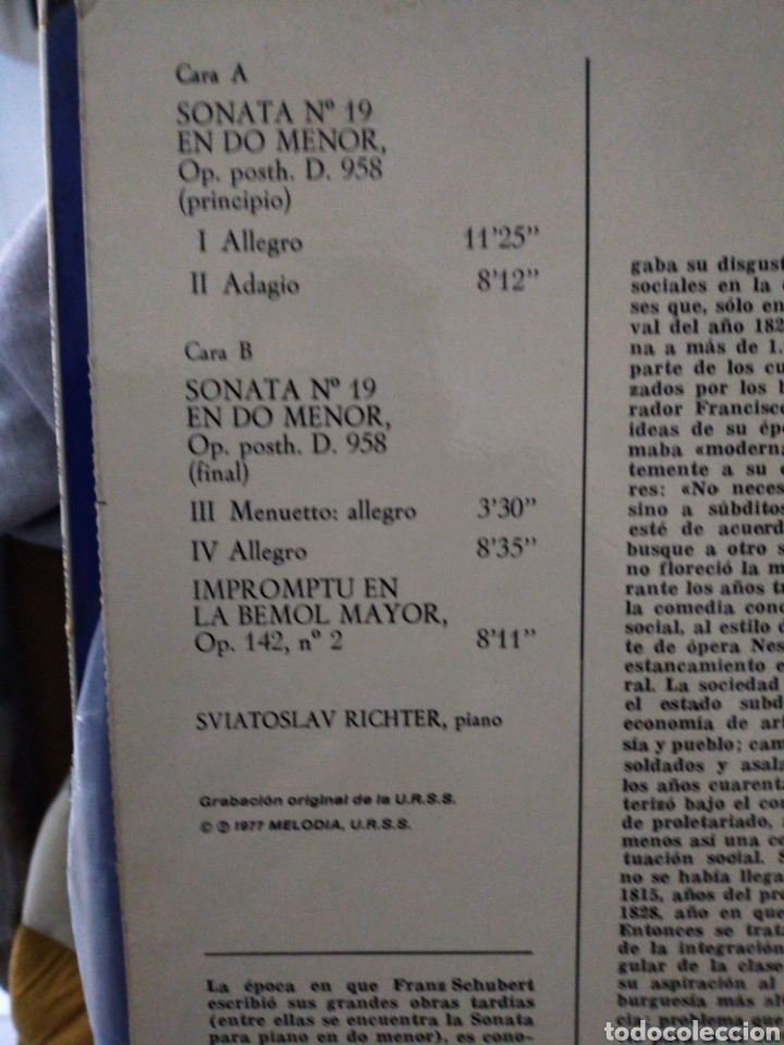 Discos de vinilo: SCHUBERT SVIATOSLAV RICHTER SONATA 19 VINILO - Foto 2