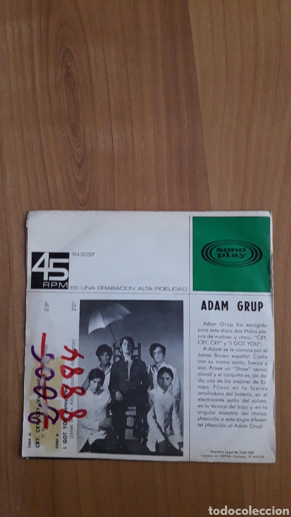 Discos de vinilo: ADAM GRUP. VEN A MI. CRY CRY CRY - Foto 2
