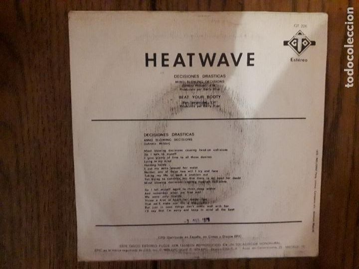 Discos de vinilo: Heatwave - decisiones dr&aacute;sticas + beat your booty - Foto 2