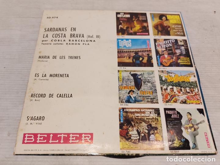 Discos de vinilo: SARDANAS EN LA COSTA BRAVA. VOL.III / EP - BELTER-1961 / MBC. ***/*** - Foto 2 - 292246503