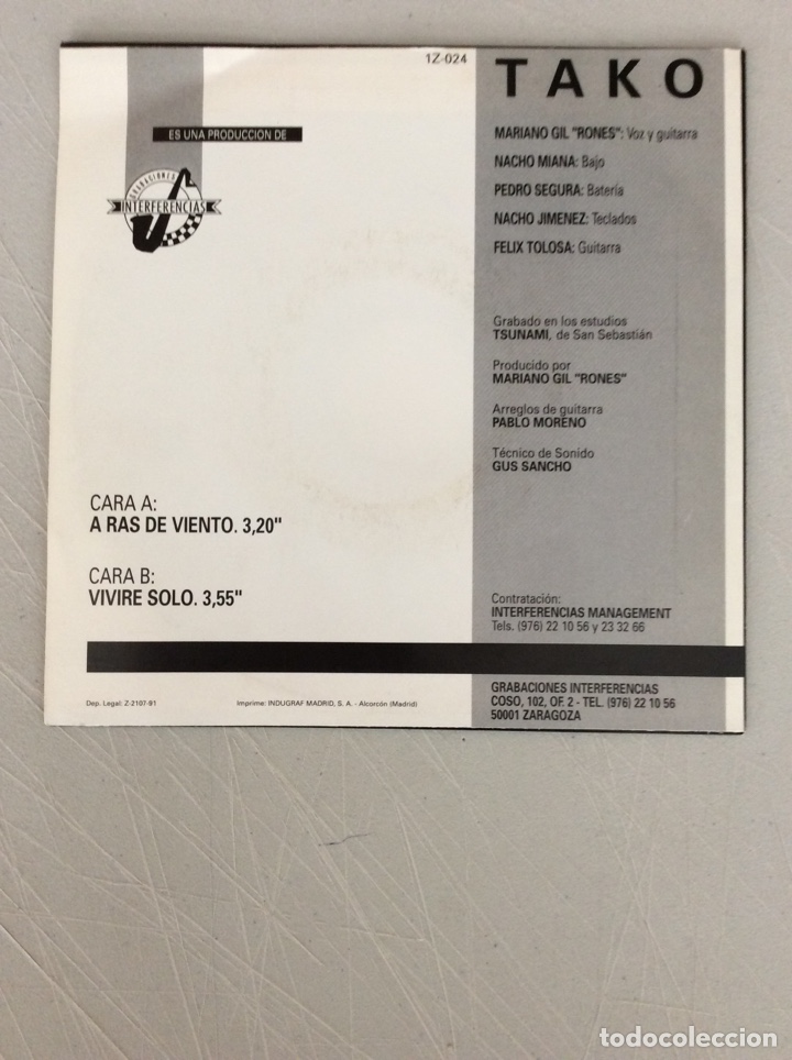 Discos de vinilo: Tako. A ras de viento. - Foto 2
