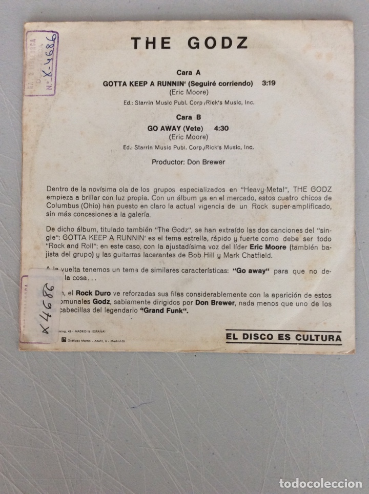 Discos de vinilo: The Godz. Gotta keep a runnin&rsquo;. - Foto 2