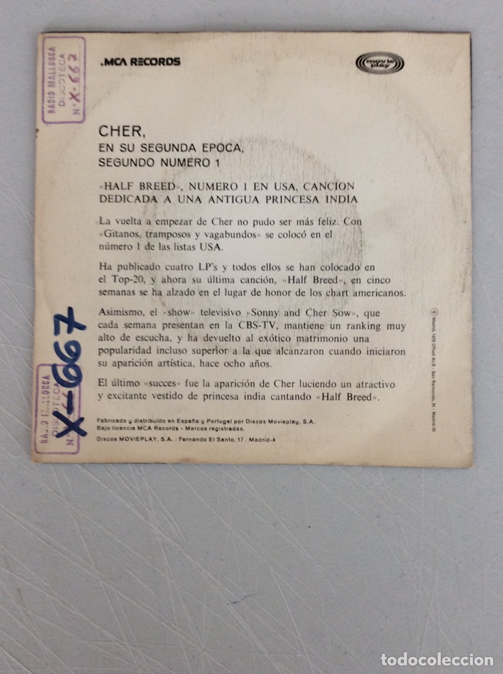 Discos de vinilo: Cher. Half breed (n 1 en USA) - Foto 2