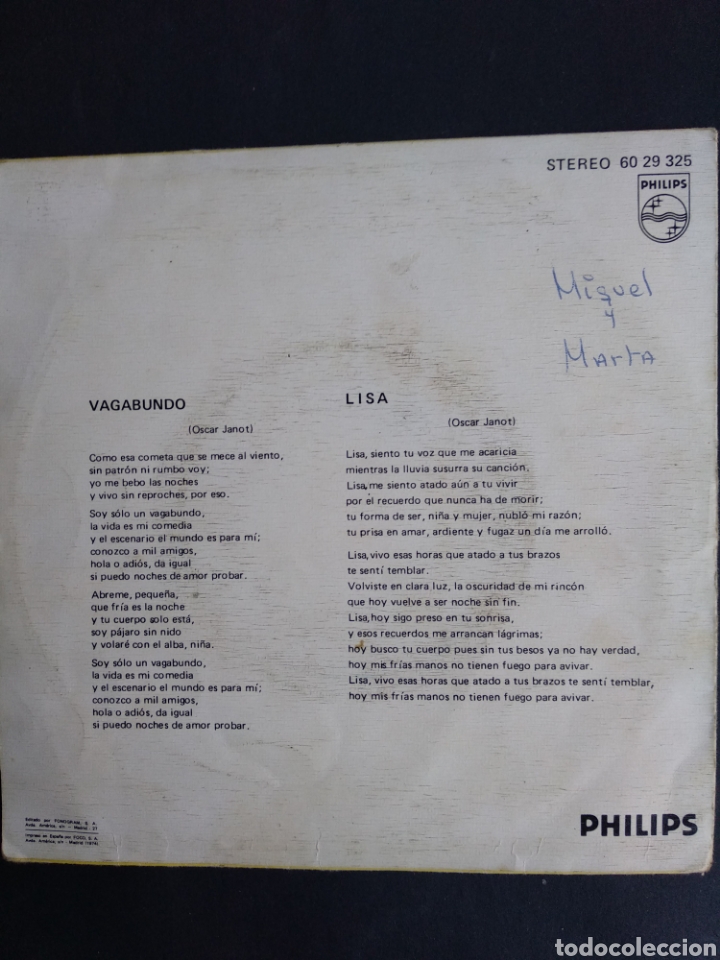 Discos de vinilo: *OSCAR JANOT, LISA, VAGABUNDO, 1975 - Foto 2